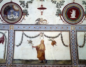 Camera con Fregio di Amorini, Ceiling Depicting a Robed Man and Medici Insignia (detail) by Giulio Romano